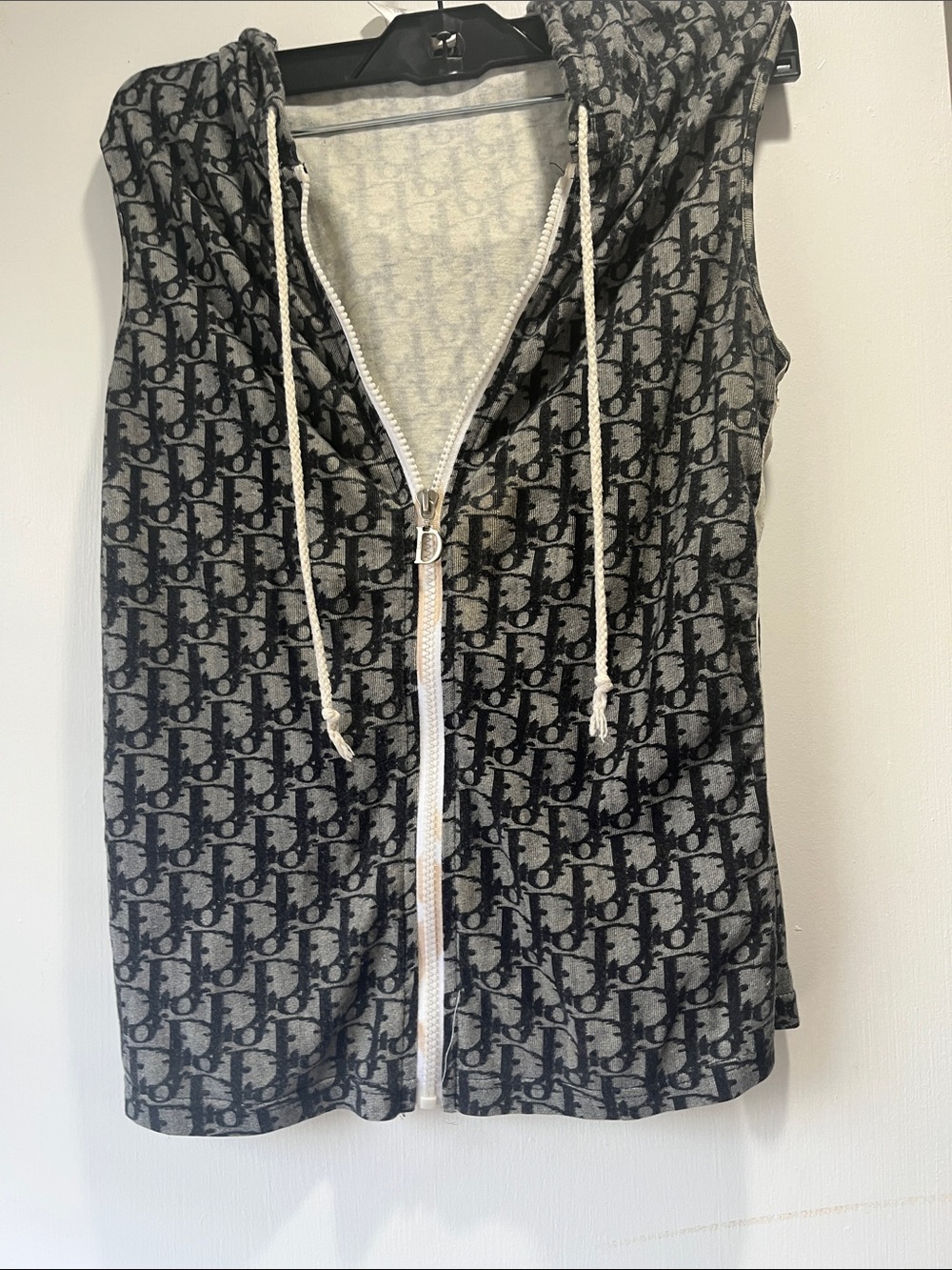 Dior Sleeveless Monogram Zip Hoodie in Black and Gray